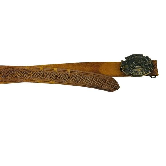Vintage Volunteer Fire Fighter Buckle Leather Belt Fireman - Picture 2 of 5
